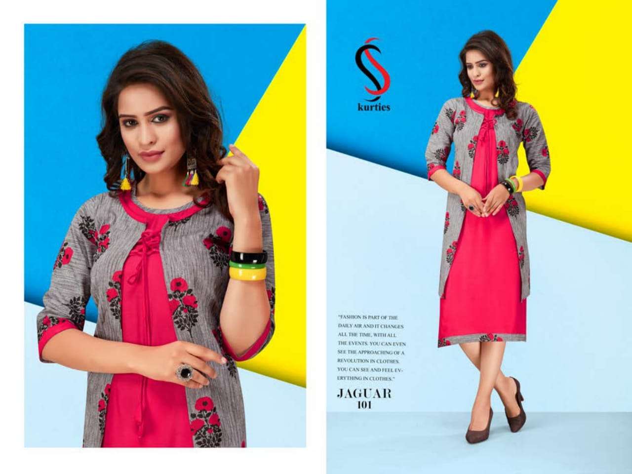 JAGUAR BY S S KURTIS 101 TO 110 SERIES STYLISH FANCY BEAUTIFUL COLORFUL CASUAL WEAR & ETHNIC WEAR HANDLOOM COTTON WITH INNER KURTIS AT WHOLESALE PRICE