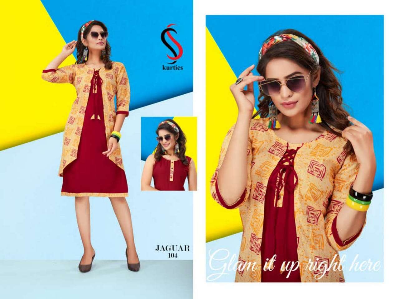 JAGUAR BY S S KURTIS 101 TO 110 SERIES STYLISH FANCY BEAUTIFUL COLORFUL CASUAL WEAR & ETHNIC WEAR HANDLOOM COTTON WITH INNER KURTIS AT WHOLESALE PRICE