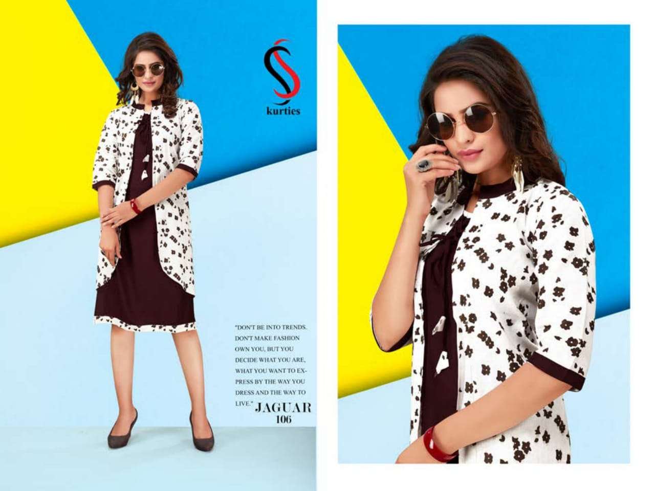 JAGUAR BY S S KURTIS 101 TO 110 SERIES STYLISH FANCY BEAUTIFUL COLORFUL CASUAL WEAR & ETHNIC WEAR HANDLOOM COTTON WITH INNER KURTIS AT WHOLESALE PRICE