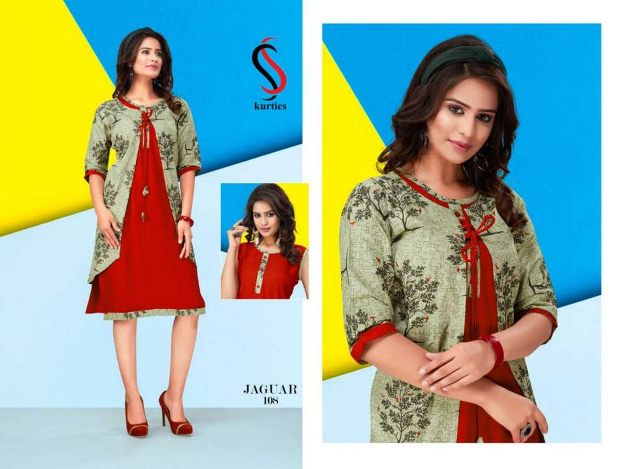 JAGUAR BY S S KURTIS 101 TO 110 SERIES STYLISH FANCY BEAUTIFUL COLORFUL CASUAL WEAR & ETHNIC WEAR HANDLOOM COTTON WITH INNER KURTIS AT WHOLESALE PRICE