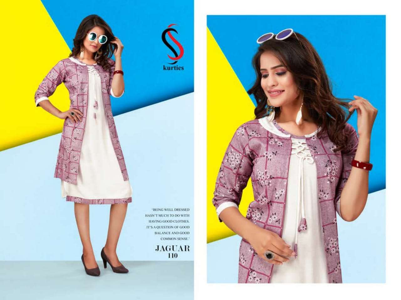JAGUAR BY S S KURTIS 101 TO 110 SERIES STYLISH FANCY BEAUTIFUL COLORFUL CASUAL WEAR & ETHNIC WEAR HANDLOOM COTTON WITH INNER KURTIS AT WHOLESALE PRICE