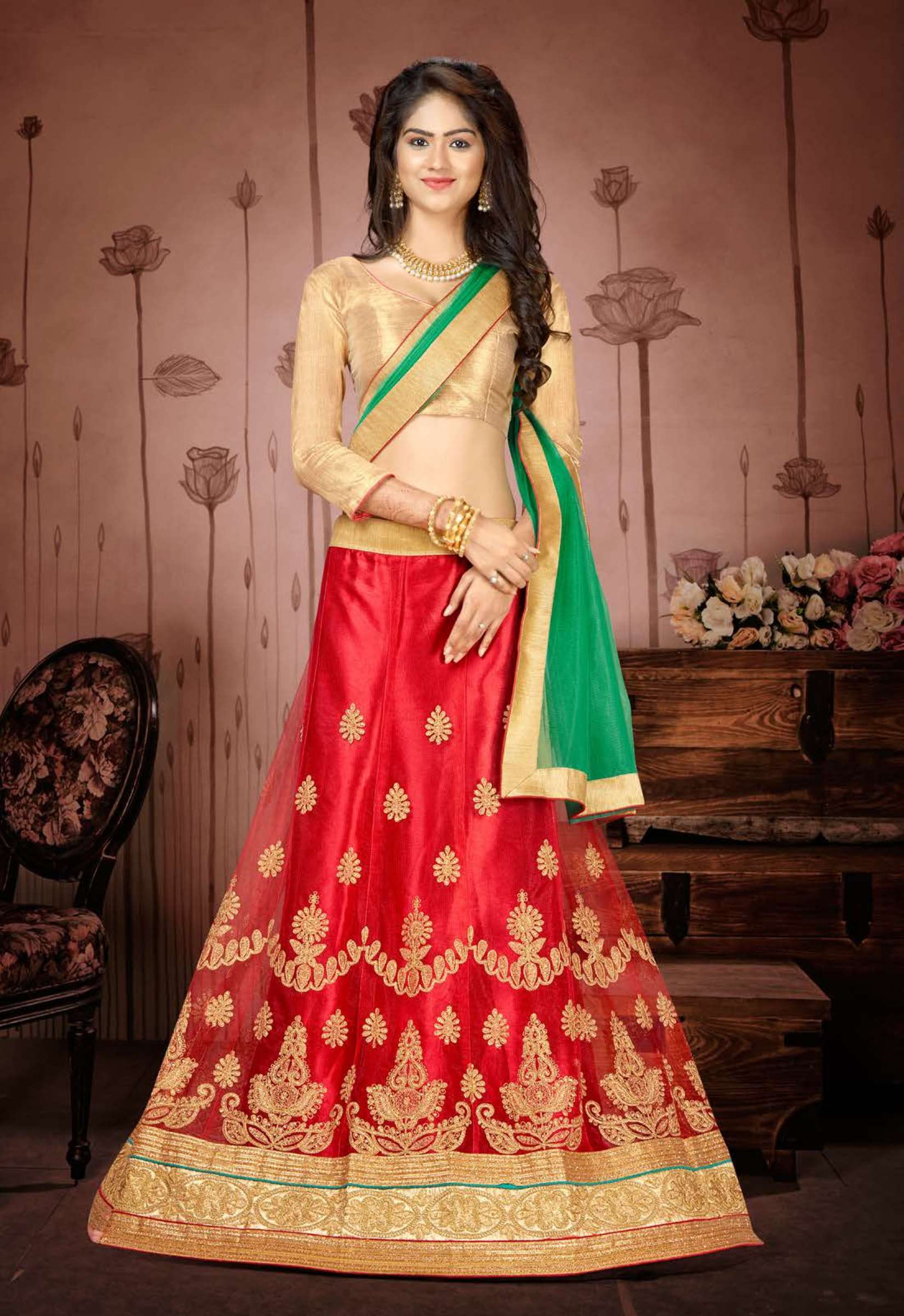 RADHIKA BY RIDDHOO FASHION 1001 TO 1008 SERIES INDIAN TRADITIONAL BEAUTIFUL STYLISH DESIGNER HEAVY EMBROIDERED PARTY WEAR NET LEHENGAS AT WHOLESALE PRICE