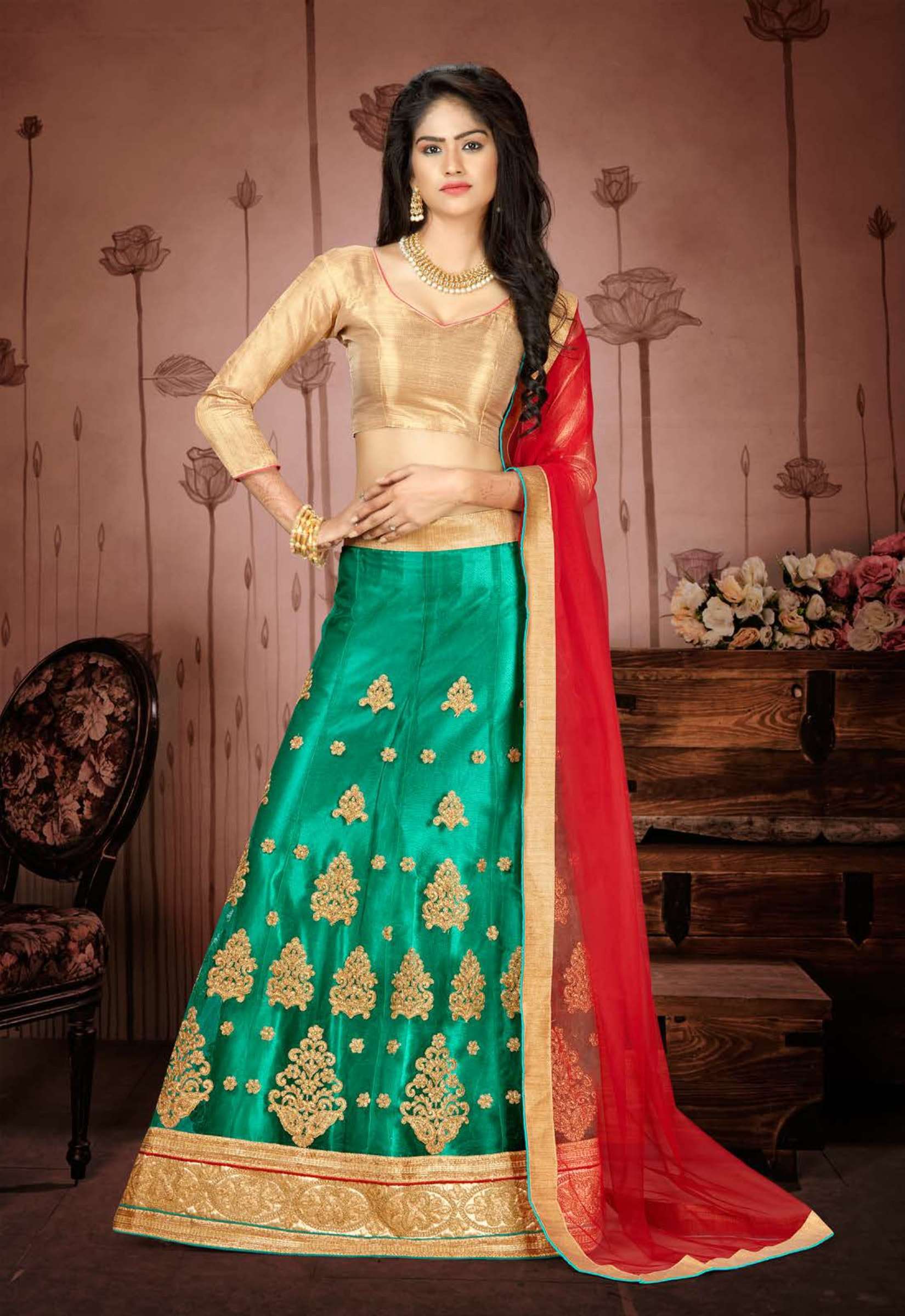 RADHIKA BY RIDDHOO FASHION 1001 TO 1008 SERIES INDIAN TRADITIONAL BEAUTIFUL STYLISH DESIGNER HEAVY EMBROIDERED PARTY WEAR NET LEHENGAS AT WHOLESALE PRICE