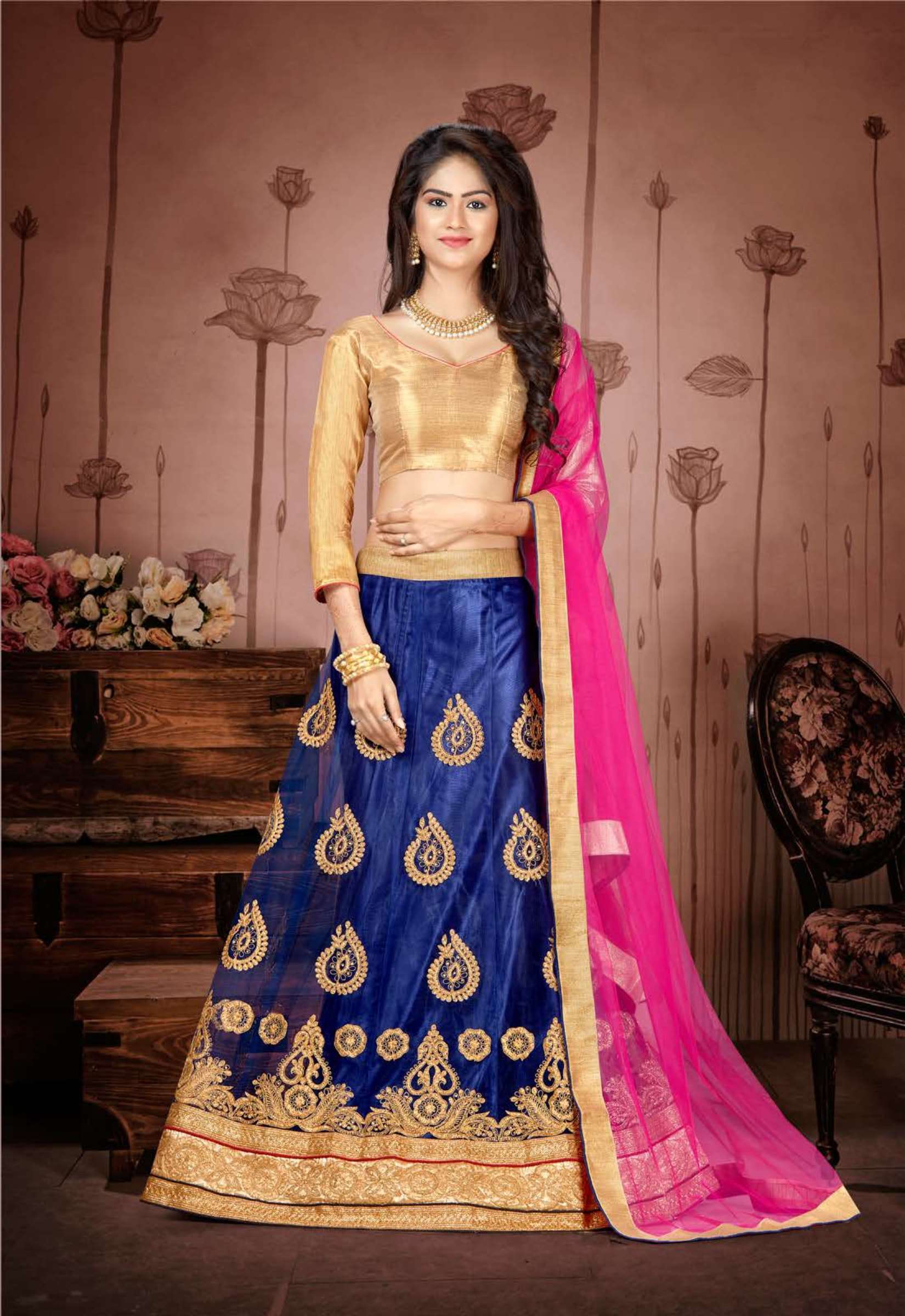 RADHIKA BY RIDDHOO FASHION 1001 TO 1008 SERIES INDIAN TRADITIONAL BEAUTIFUL STYLISH DESIGNER HEAVY EMBROIDERED PARTY WEAR NET LEHENGAS AT WHOLESALE PRICE