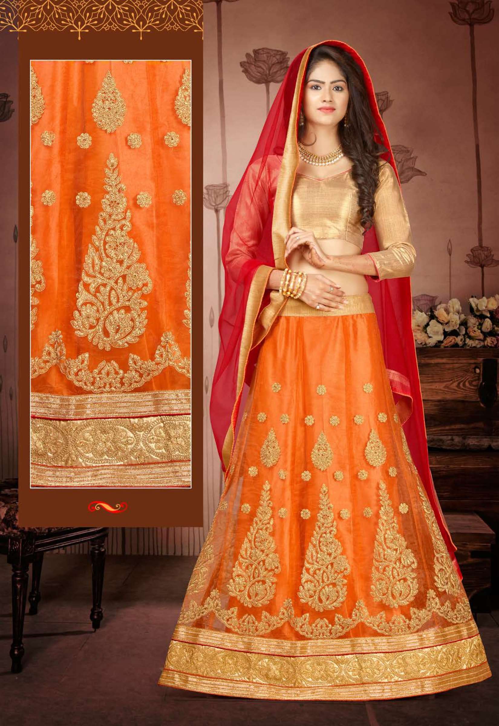 RADHIKA BY RIDDHOO FASHION 1001 TO 1008 SERIES INDIAN TRADITIONAL BEAUTIFUL STYLISH DESIGNER HEAVY EMBROIDERED PARTY WEAR NET LEHENGAS AT WHOLESALE PRICE