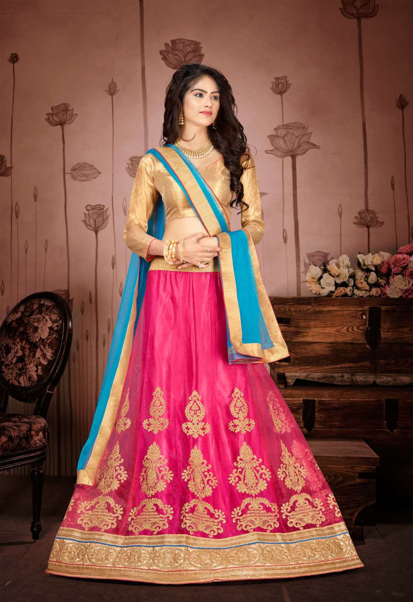 RADHIKA BY RIDDHOO FASHION 1001 TO 1008 SERIES INDIAN TRADITIONAL BEAUTIFUL STYLISH DESIGNER HEAVY EMBROIDERED PARTY WEAR NET LEHENGAS AT WHOLESALE PRICE