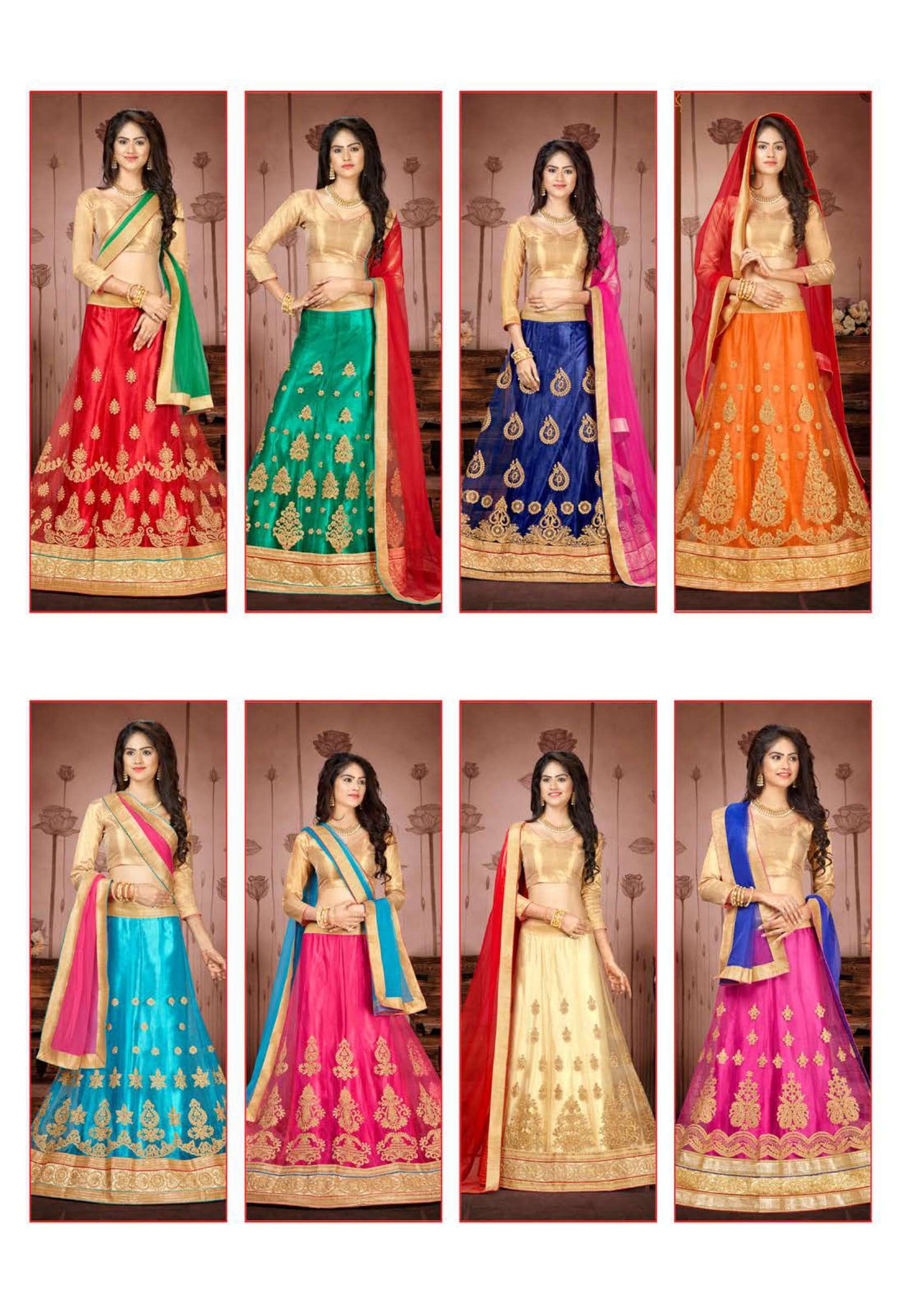 RADHIKA BY RIDDHOO FASHION 1001 TO 1008 SERIES INDIAN TRADITIONAL BEAUTIFUL STYLISH DESIGNER HEAVY EMBROIDERED PARTY WEAR NET LEHENGAS AT WHOLESALE PRICE