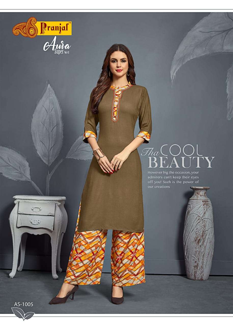 AURA SUPER VOL-1 BY PRANJAL CREATION 1001 TO 1006 SERIES STYLISH FANCY BEAUTIFUL COLORFUL CASUAL WEAR & ETHNIC WEAR RAYON SLUB 14 KG PLAIN KURTIS AT WHOLESALE PRICE