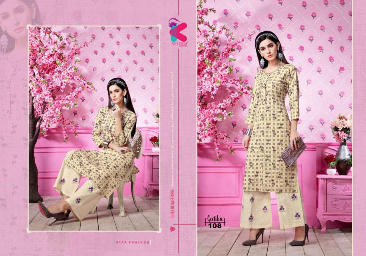 GEETIKA BY KERSOM 101 TO 108 SERIES STYLISH FANCY BEAUTIFUL COLORFUL CASUAL WEAR & ETHNIC WEAR HEAVY LINEN KURTIS AT WHOLESALE PRICE