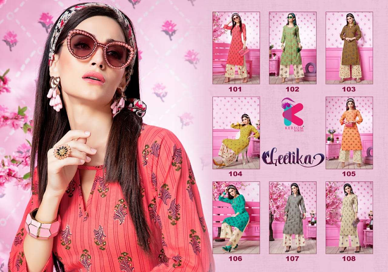 GEETIKA BY KERSOM 101 TO 108 SERIES STYLISH FANCY BEAUTIFUL COLORFUL CASUAL WEAR & ETHNIC WEAR HEAVY LINEN KURTIS AT WHOLESALE PRICE