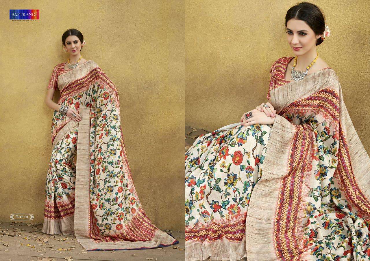 TUSSAR SILK SAREE BY SAPTRANGI 1501 TO 1515 SERIES INDIAN TRADITIONAL WEAR COLLECTION BEAUTIFUL STYLISH FANCY COLORFUL PARTY WEAR & OCCASIONAL WEAR TUSSAR SILK SAREES AT WHOLESALE PRICE