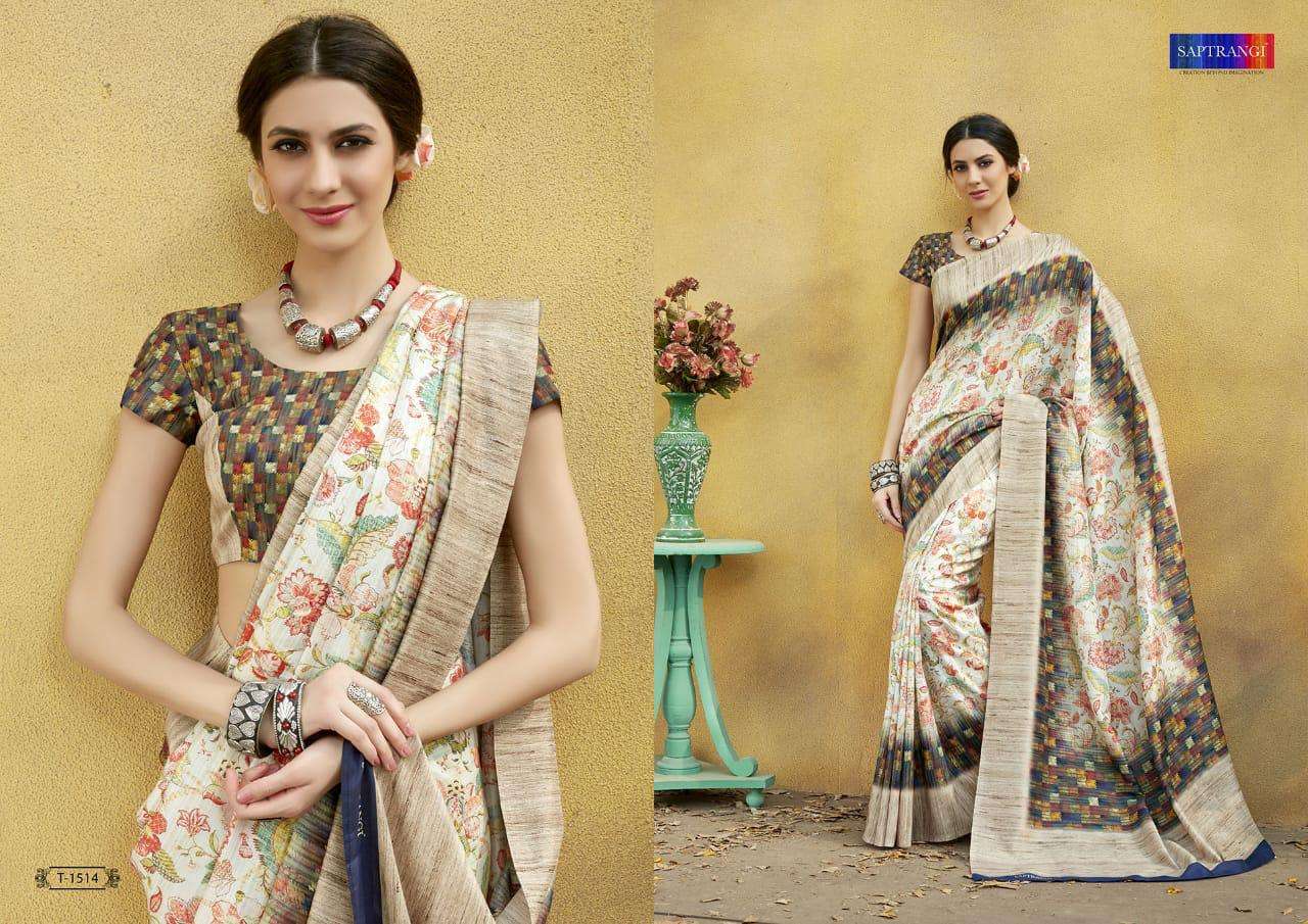 TUSSAR SILK SAREE BY SAPTRANGI 1501 TO 1515 SERIES INDIAN TRADITIONAL WEAR COLLECTION BEAUTIFUL STYLISH FANCY COLORFUL PARTY WEAR & OCCASIONAL WEAR TUSSAR SILK SAREES AT WHOLESALE PRICE
