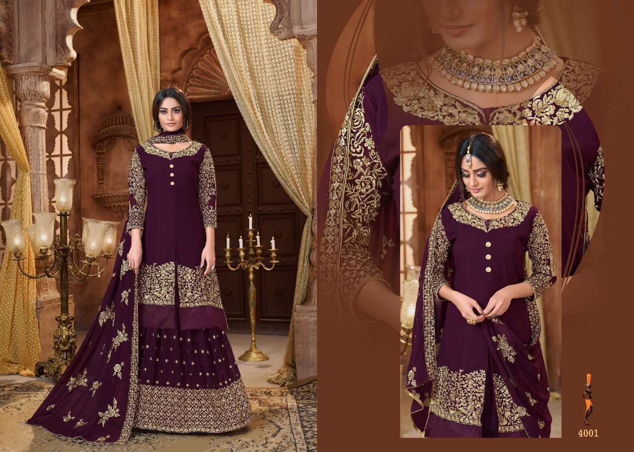 LEHENGA COLLECTION BY UTSAV SUITS 4001 TO 4004 SERIES BEAUTIFUL STYLISH SHARARA SUITS FANCY COLORFUL CASUAL WEAR & ETHNIC WEAR & READY TO WEAR GEORGETTE WITH EMBROIDERY DRESSES AT WHOLESALE PRICE