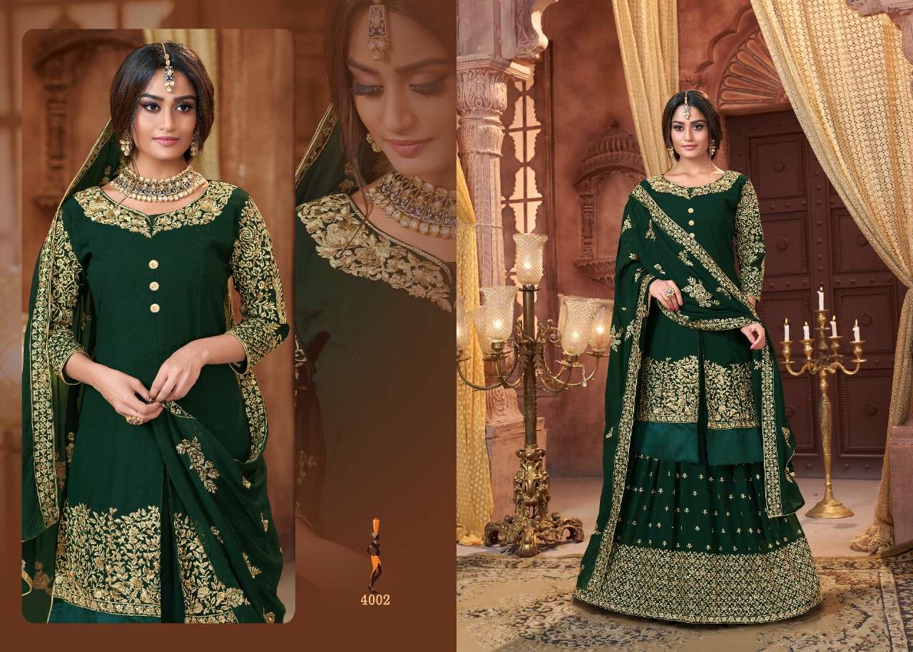 LEHENGA COLLECTION BY UTSAV SUITS 4001 TO 4004 SERIES BEAUTIFUL STYLISH SHARARA SUITS FANCY COLORFUL CASUAL WEAR & ETHNIC WEAR & READY TO WEAR GEORGETTE WITH EMBROIDERY DRESSES AT WHOLESALE PRICE