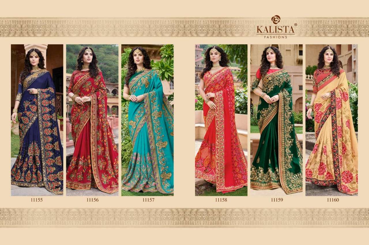 KOHINOOR BY KALISTA FASHION 11155 TO 11160 SERIES INDIAN TRADITIONAL WEAR COLLECTION BEAUTIFUL STYLISH FANCY COLORFUL PARTY WEAR & OCCASIONAL WEAR FANCY EMBROIDERY SAREES AT WHOLESALE PRICE