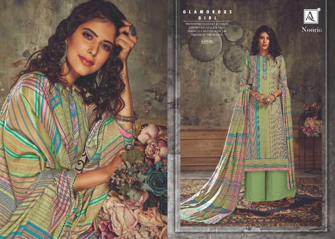 NOORIE BY ALOK SUITS 429-001 TO 429-008 SERIES DESIGNER FESTIVE COLLECTION SUITS BEAUTIFUL STYLISH FANCY COLORFUL PARTY WEAR & OCCASIONAL WEAR WOOL PASHMINA JACQUARD PRINTED DRESSES AT WHOLESALE PRICE