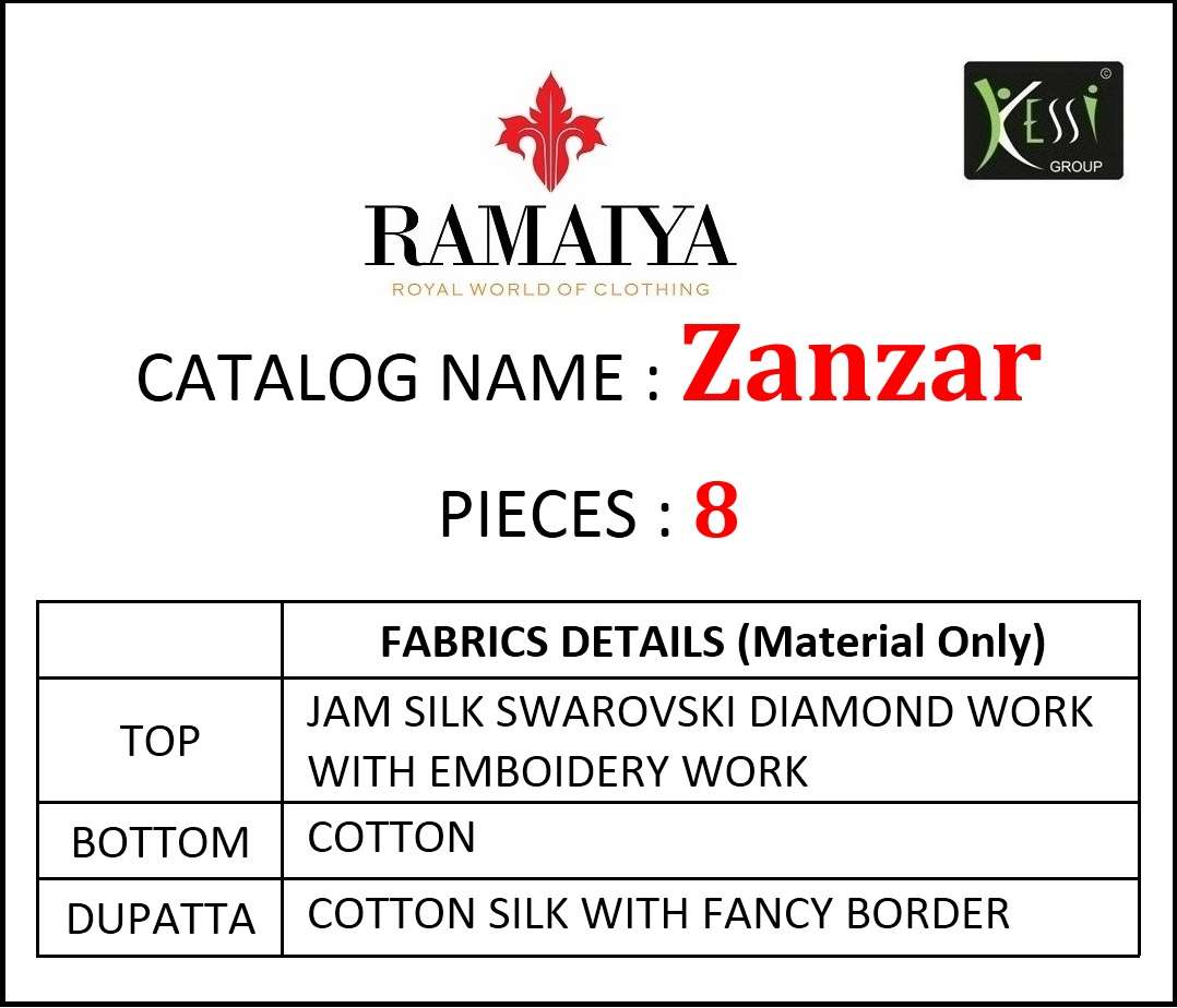 ZANZAR BY RAMAIYA 10081 TO 10088 SERIES DESIGNER FESTIVE COLLECTION SUITS BEAUTIFUL STYLISH FANCY COLORFUL PARTY WEAR & OCCASIONAL WEAR JAM SILK WITH EMBROIDERED DRESSES AT WHOLESALE PRICE