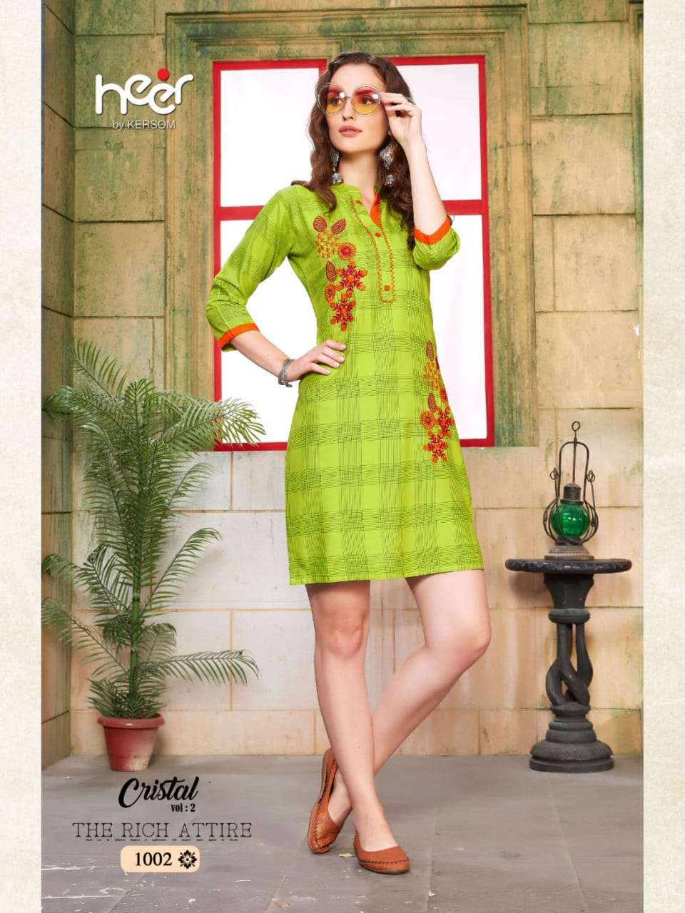 CRYSTAL VOL-2 BY HEER 1001 TO 1008 SERIES BEAUTIFUL STYLISH FANCY COLORFUL CASUAL WEAR & ETHNIC WEAR & READY TO WEAR HEAVY RAYON CHECKS QUALITY KURTIS AT WHOLESALE PRICE