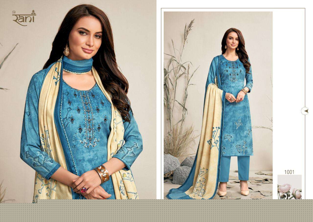 SPRING BY RANI FASHION 1001 TO 1008 SERIES BEAUTIFUL SUITS STYLISH FANCY COLORFUL PARTY WEAR & OCCASIONAL WEAR PASHMINA PRINTED WITH EMBROIDERY DRESSES AT WHOLESALE PRICE