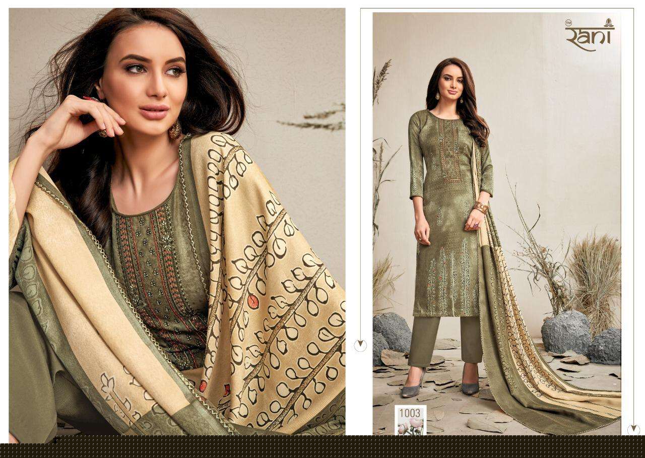SPRING BY RANI FASHION 1001 TO 1008 SERIES BEAUTIFUL SUITS STYLISH FANCY COLORFUL PARTY WEAR & OCCASIONAL WEAR PASHMINA PRINTED WITH EMBROIDERY DRESSES AT WHOLESALE PRICE