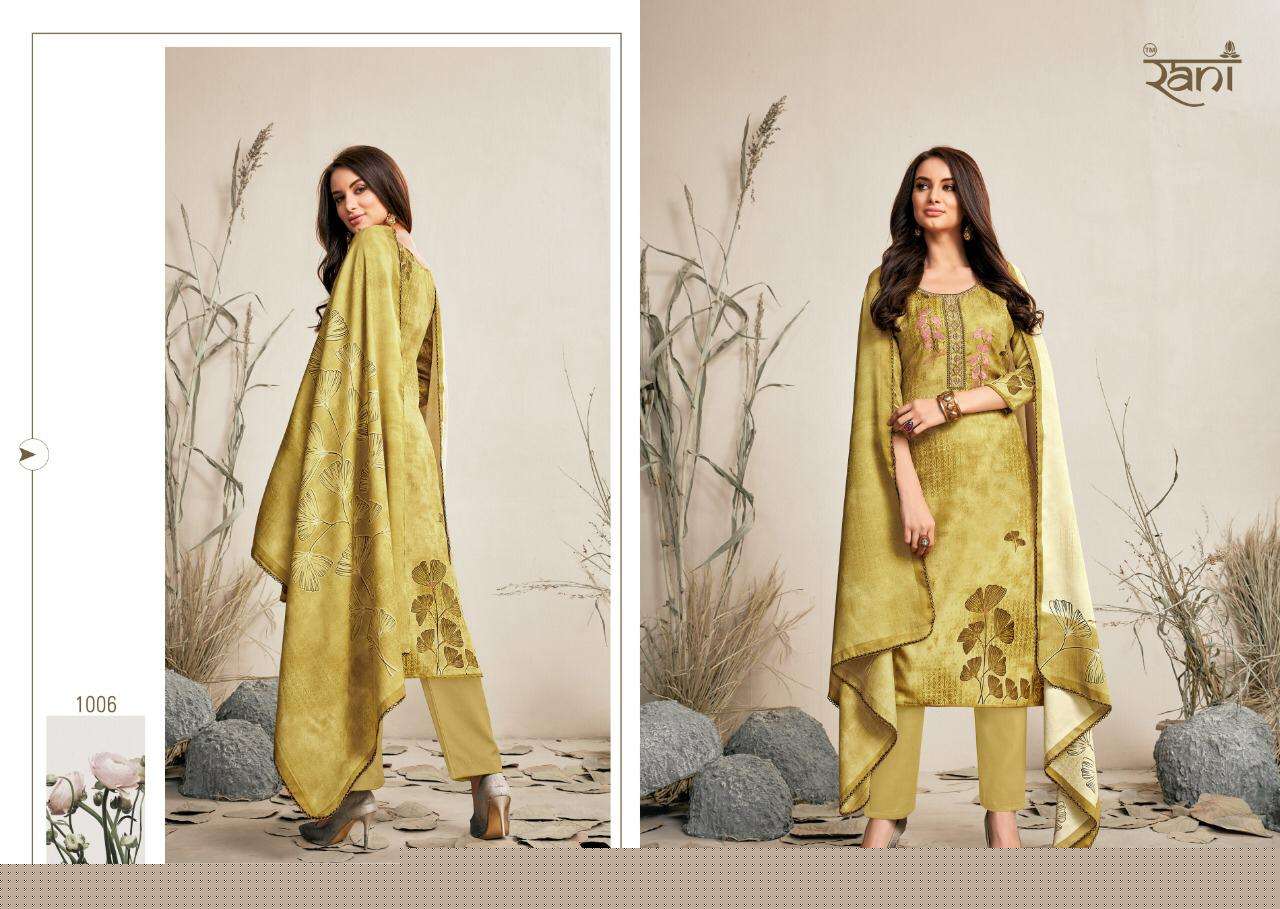 SPRING BY RANI FASHION 1001 TO 1008 SERIES BEAUTIFUL SUITS STYLISH FANCY COLORFUL PARTY WEAR & OCCASIONAL WEAR PASHMINA PRINTED WITH EMBROIDERY DRESSES AT WHOLESALE PRICE