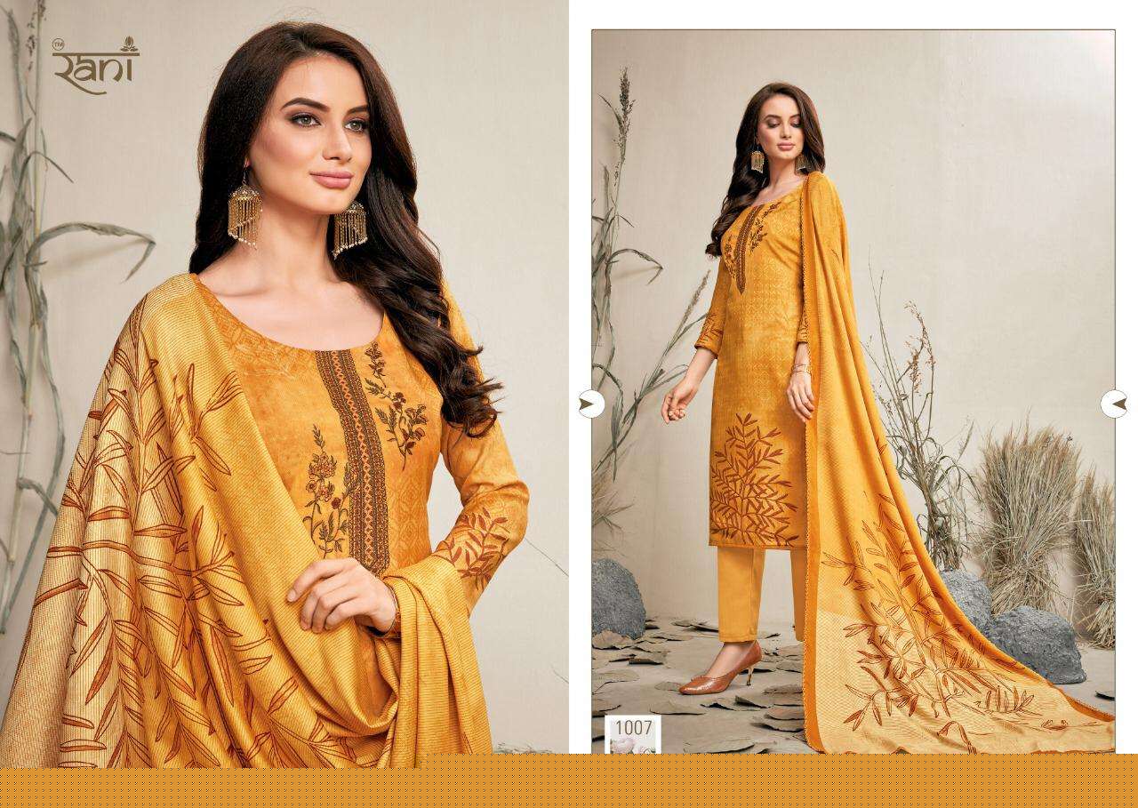 SPRING BY RANI FASHION 1001 TO 1008 SERIES BEAUTIFUL SUITS STYLISH FANCY COLORFUL PARTY WEAR & OCCASIONAL WEAR PASHMINA PRINTED WITH EMBROIDERY DRESSES AT WHOLESALE PRICE