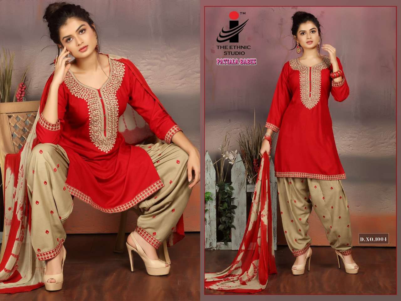 PATIALA BABES BY THE ETHNIC STUDIO 1001 TO 1008 SERIES DESIGNER PATIYALA SUITS BEAUTIFUL FANCY COLORFUL STYLISH PARTY WEAR & ETHNIC WEAR HEAVY RAYON PLAIN WITH EMBROIDERY DRESSES AT WHOLESALE PRICE