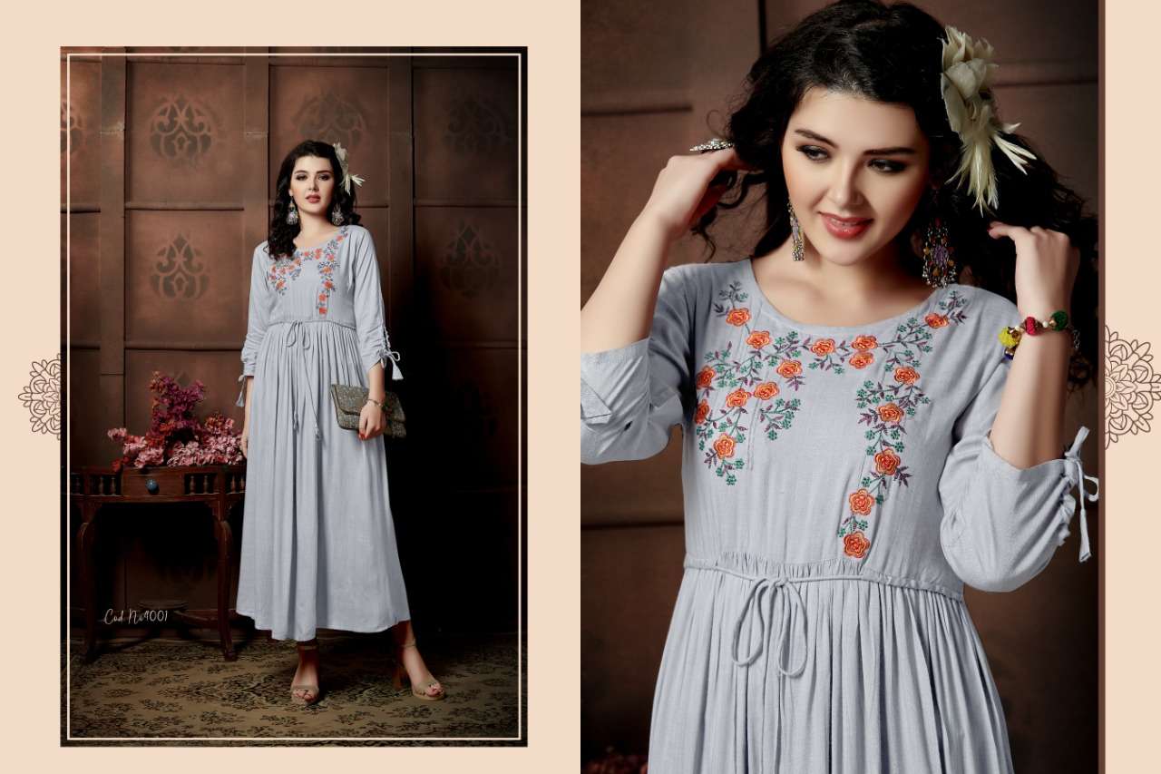 SUI DHAAGA VOL-4 BY SHIVASUKI 4001 TO 4005 SERIES DESIGNER GOWN COLLECTION BEAUTIFUL STYLISH FANCY COLORFUL PARTY WEAR & OCCASIONAL WEAR HEAVY RAYON SLUB EMBROIDERED GOWNS AT WHOLESALE PRICE