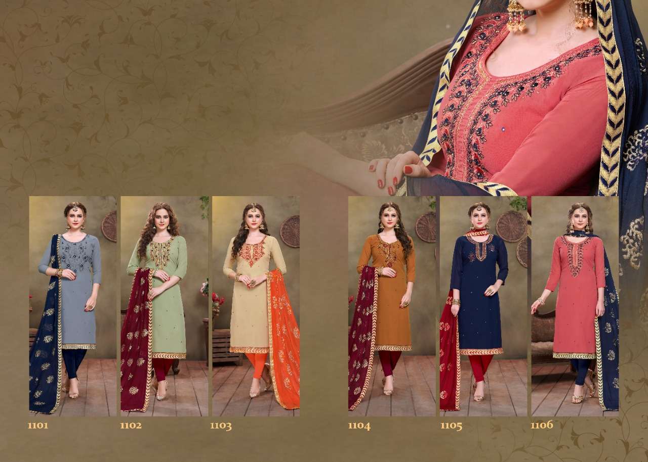 GUN GUN BY UTSAV SUITS 1101 TO 1106 SERIES INDIAN TRADITIONAL WEAR COLLECTION BEAUTIFUL STYLISH FANCY COLORFUL PARTY WEAR & OCCASIONAL WEAR PURE GEORGETTE WITH HANDWORK DRESSES AT WHOLESALE PRICE