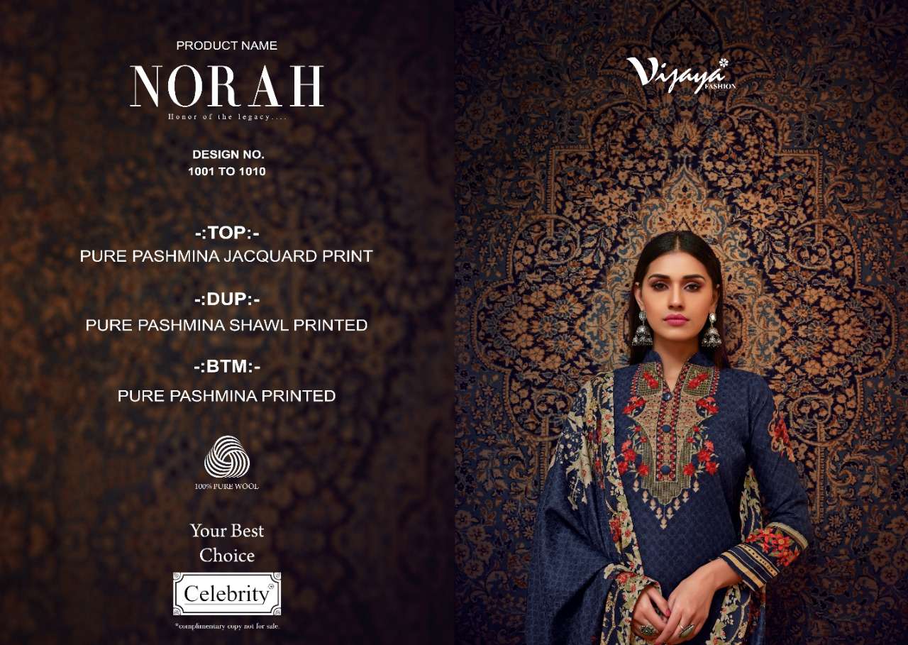 NORAH BY VIJAYA FASHION 1001 TO 1010 SERIES BEAUTIFUL SUITS STYLISH FANCY COLORFUL PARTY WEAR & ETHNIC WEAR PASHMINA PRINTED DRESSES AT WHOLESALE PRICE