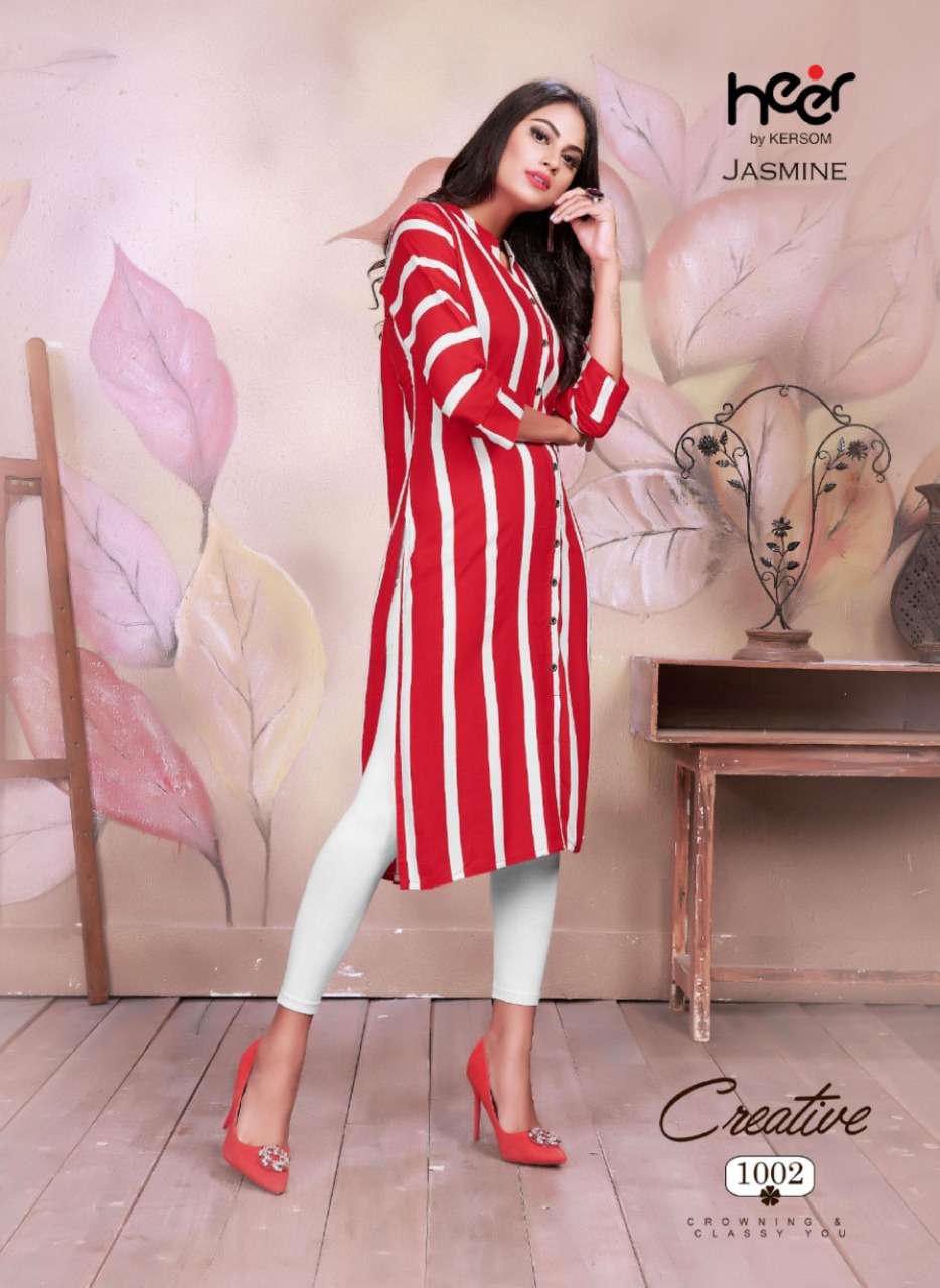 JASMINE BY HEER 1001 TO 1006 SERIES DESIGNER BEAUTIFUL STYLISH FANCY COLORFUL CASUAL WEAR & ETHNIC WEAR HEAVY RAYON LINING KURTIS AT WHOLESALE PRICE