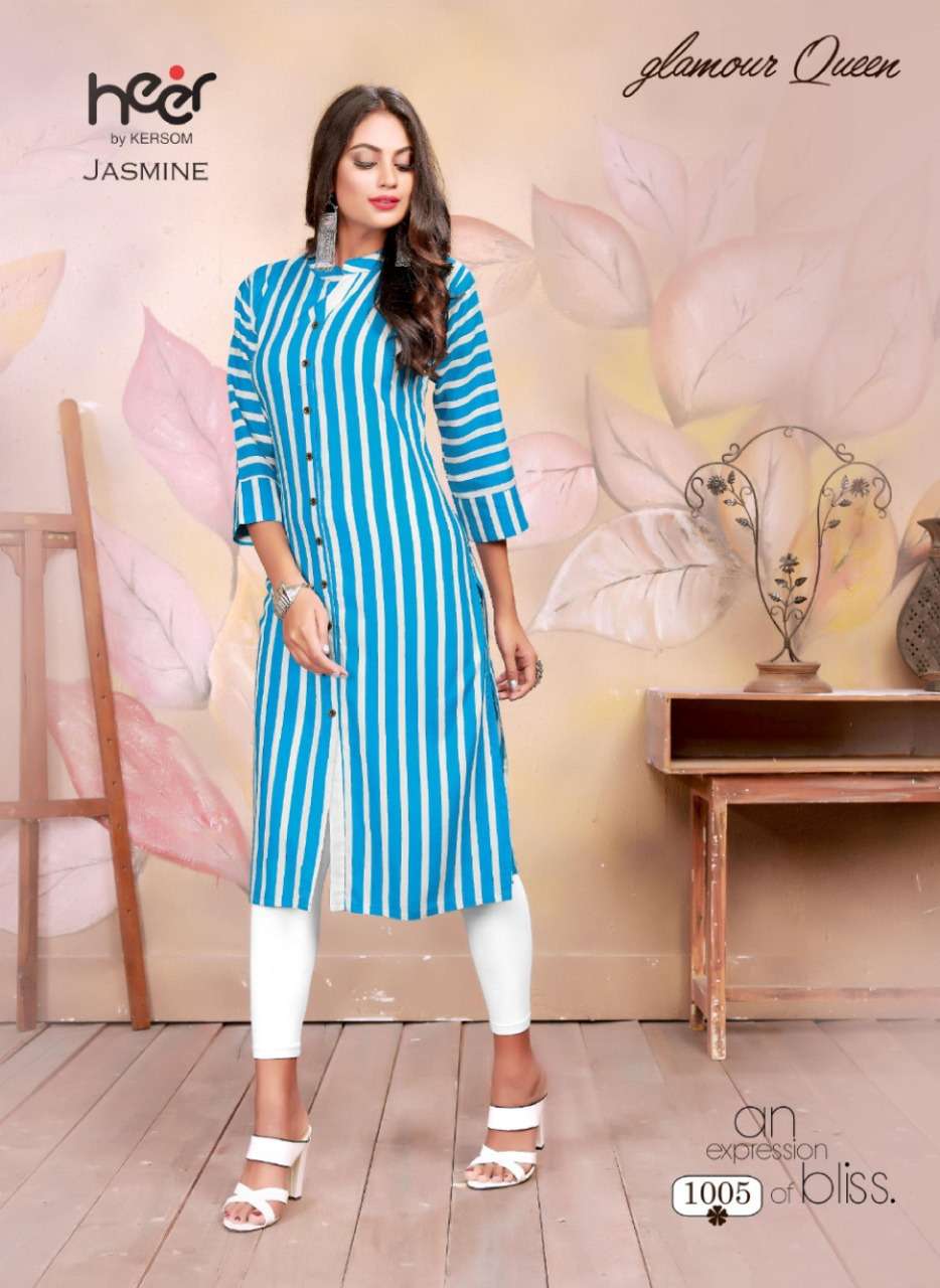 JASMINE BY HEER 1001 TO 1006 SERIES DESIGNER BEAUTIFUL STYLISH FANCY COLORFUL CASUAL WEAR & ETHNIC WEAR HEAVY RAYON LINING KURTIS AT WHOLESALE PRICE