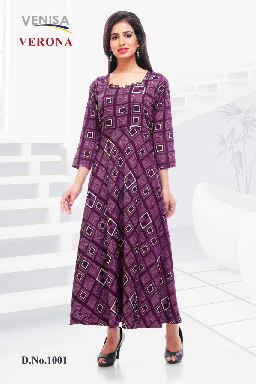VERONA BY VENISA 1001 TO 1004 SERIES DESIGNER GOWN COLLECTION BEAUTIFUL STYLISH FANCY COLORFUL PARTY WEAR & OCCASIONAL WEAR BLENDED RAYON GOWNS AT WHOLESALE PRICE