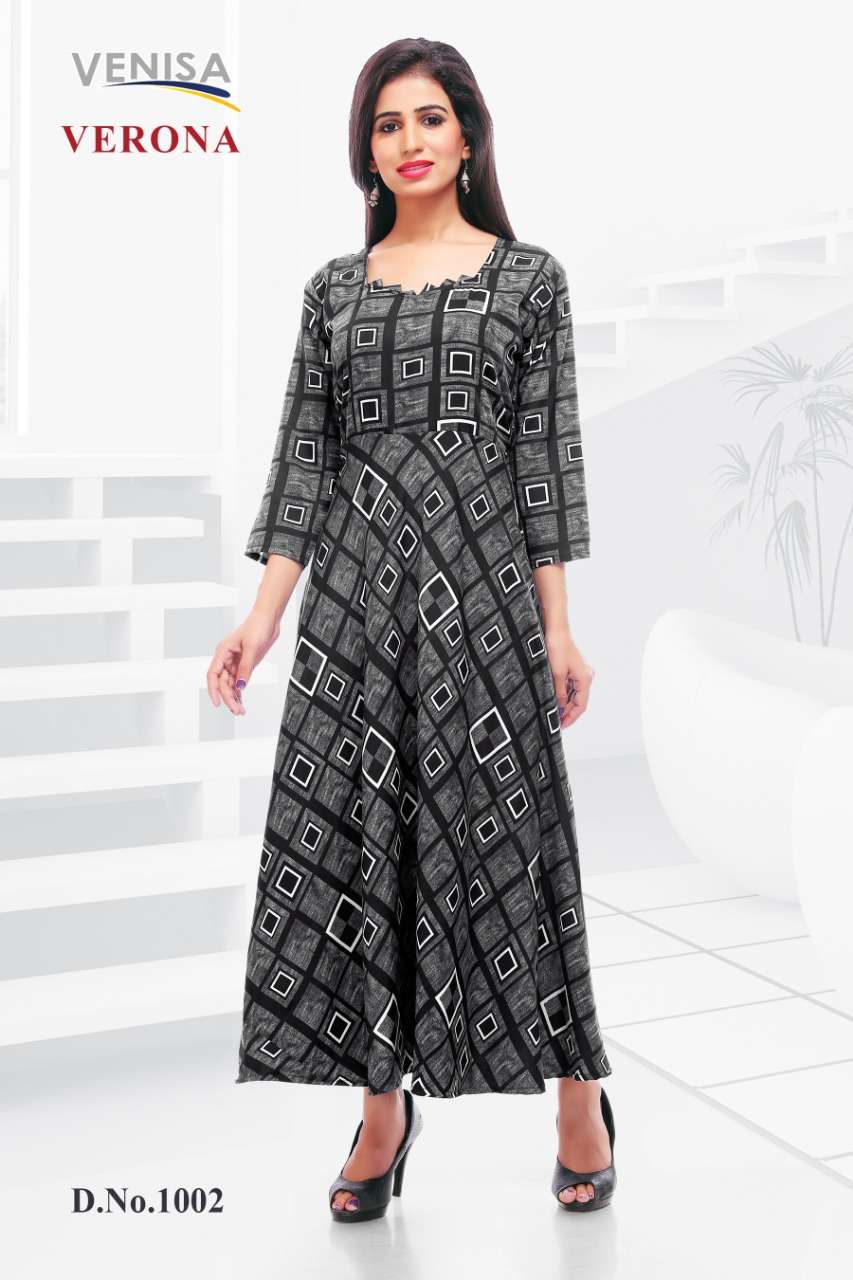 VERONA BY VENISA 1001 TO 1004 SERIES DESIGNER GOWN COLLECTION BEAUTIFUL STYLISH FANCY COLORFUL PARTY WEAR & OCCASIONAL WEAR BLENDED RAYON GOWNS AT WHOLESALE PRICE