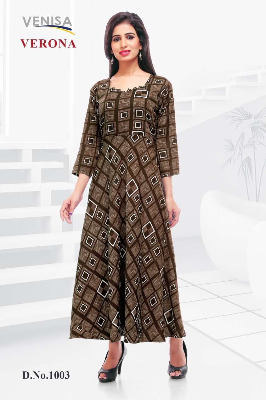 VERONA BY VENISA 1001 TO 1004 SERIES DESIGNER GOWN COLLECTION BEAUTIFUL STYLISH FANCY COLORFUL PARTY WEAR & OCCASIONAL WEAR BLENDED RAYON GOWNS AT WHOLESALE PRICE