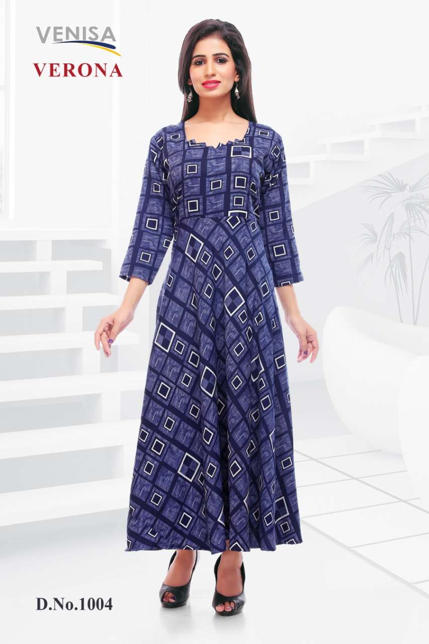 VERONA BY VENISA 1001 TO 1004 SERIES DESIGNER GOWN COLLECTION BEAUTIFUL STYLISH FANCY COLORFUL PARTY WEAR & OCCASIONAL WEAR BLENDED RAYON GOWNS AT WHOLESALE PRICE