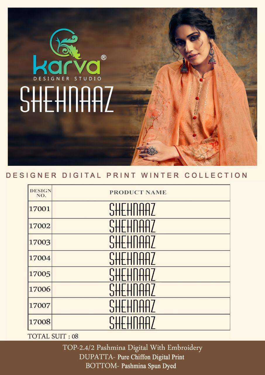 SHEHNAAZ BY KARVA DESIGNER STUDIO 17001 TO 17007 SERIES DESIGNER SHARARA SUITS BEAUTIFUL STYLISH FANCY COLORFUL PARTY WEAR & ETHNIC WEAR PASHMINA EMBROIDERY WITH DIGITAL PRINT DRESSES AT WHOLESALE PRICE