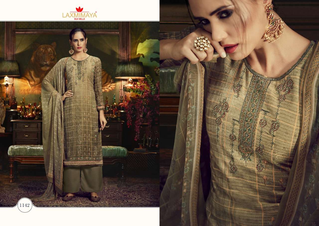 GAZAL BY LAXMIMAYA SILK MILLS 1140 TO 1149 SERIES STYLISH BEAUTIFUL COLOURFUL PRINTED & EMBROIDERED PARTY WEAR & OCCASIONAL WEAR TWILL PASHMINA PRINT WITH EMBROIDERY DRESSES AT WHOLESALE PRICE