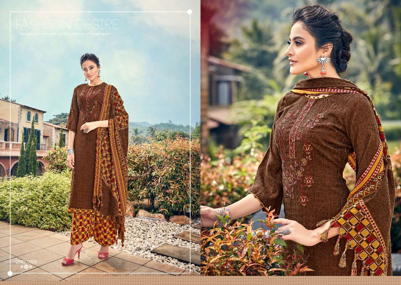 GUL BY SUMYRA FASHION 1001 TO 1010 SERIES SUITS STYLISH BEAUTIFUL COLOURFUL PRINTED & EMBROIDERED PARTY WEAR & OCCASIONAL WEAR PURE PASHMINA PRINT WITH EMBROIDERY DRESSES AT WHOLESALE PRICE