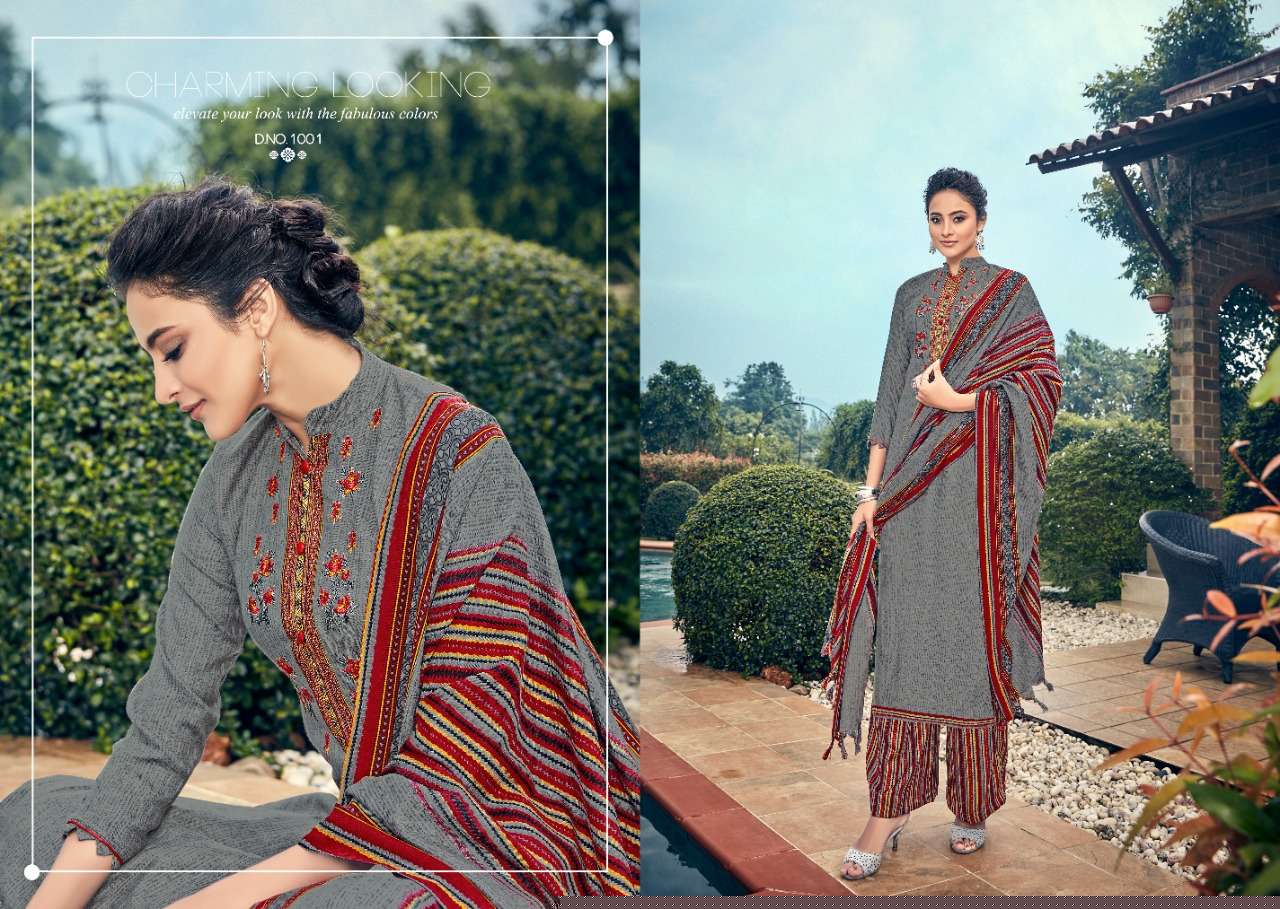 GUL BY SUMYRA FASHION 1001 TO 1010 SERIES SUITS STYLISH BEAUTIFUL COLOURFUL PRINTED & EMBROIDERED PARTY WEAR & OCCASIONAL WEAR PURE PASHMINA PRINT WITH EMBROIDERY DRESSES AT WHOLESALE PRICE