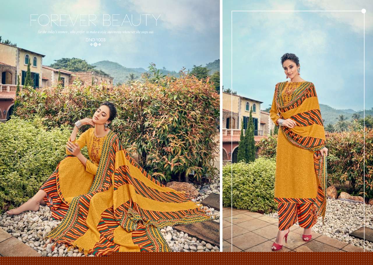 GUL BY SUMYRA FASHION 1001 TO 1010 SERIES SUITS STYLISH BEAUTIFUL COLOURFUL PRINTED & EMBROIDERED PARTY WEAR & OCCASIONAL WEAR PURE PASHMINA PRINT WITH EMBROIDERY DRESSES AT WHOLESALE PRICE
