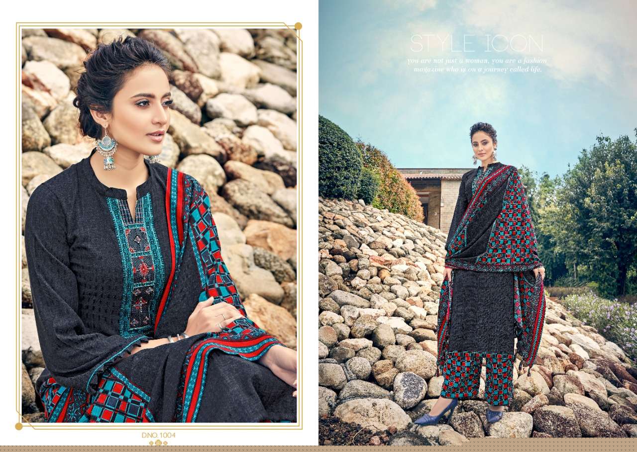 GUL BY SUMYRA FASHION 1001 TO 1010 SERIES SUITS STYLISH BEAUTIFUL COLOURFUL PRINTED & EMBROIDERED PARTY WEAR & OCCASIONAL WEAR PURE PASHMINA PRINT WITH EMBROIDERY DRESSES AT WHOLESALE PRICE