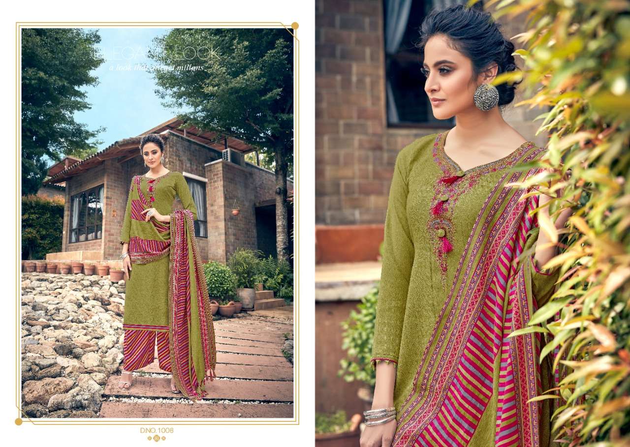 GUL BY SUMYRA FASHION 1001 TO 1010 SERIES SUITS STYLISH BEAUTIFUL COLOURFUL PRINTED & EMBROIDERED PARTY WEAR & OCCASIONAL WEAR PURE PASHMINA PRINT WITH EMBROIDERY DRESSES AT WHOLESALE PRICE