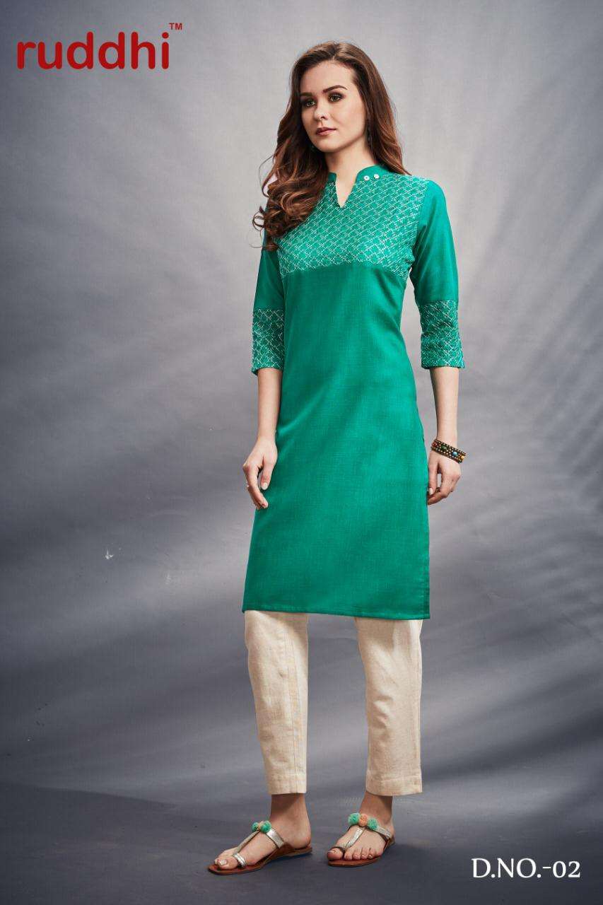 ENVY BY RUDDHI DRESSLINE 01 TO 06 SERIES BEAUTIFUL STYLISH COLORFUL FANCY PARTY WEAR & ETHNIC WEAR & READY TO WEAR COTTON EMBROIDERED KURTIS AT WHOLESALE PRICE