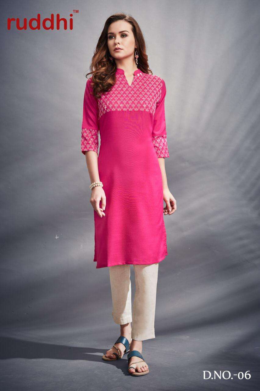 ENVY BY RUDDHI DRESSLINE 01 TO 06 SERIES BEAUTIFUL STYLISH COLORFUL FANCY PARTY WEAR & ETHNIC WEAR & READY TO WEAR COTTON EMBROIDERED KURTIS AT WHOLESALE PRICE