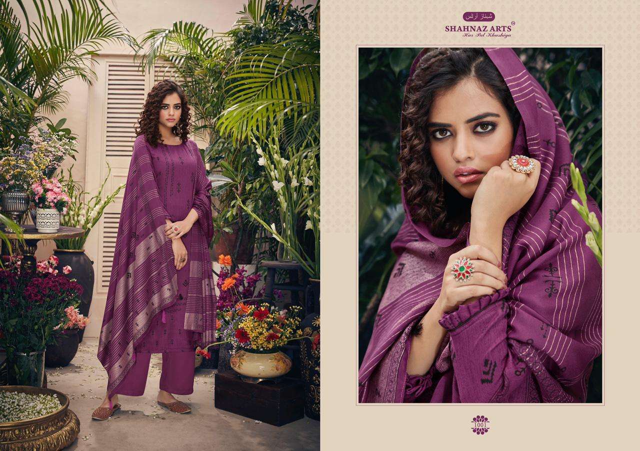 GUJARISH BY SHAHNAZ ARTS 1001 TO 1008 SERIES SUITS STYLISH BEAUTIFUL COLOURFUL PRINTED & EMBROIDERED PARTY WEAR & OCCASIONAL WEAR HEAVY PASHMINA PRINTED DRESSES AT WHOLESALE PRICE