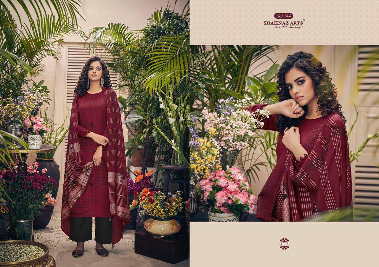 GUJARISH BY SHAHNAZ ARTS 1001 TO 1008 SERIES SUITS STYLISH BEAUTIFUL COLOURFUL PRINTED & EMBROIDERED PARTY WEAR & OCCASIONAL WEAR HEAVY PASHMINA PRINTED DRESSES AT WHOLESALE PRICE