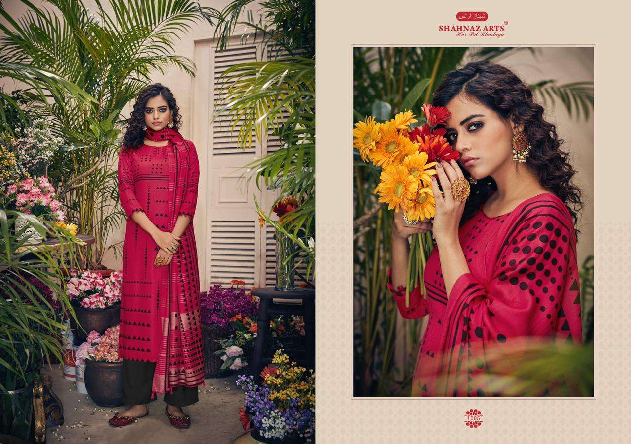 GUJARISH BY SHAHNAZ ARTS 1001 TO 1008 SERIES SUITS STYLISH BEAUTIFUL COLOURFUL PRINTED & EMBROIDERED PARTY WEAR & OCCASIONAL WEAR HEAVY PASHMINA PRINTED DRESSES AT WHOLESALE PRICE