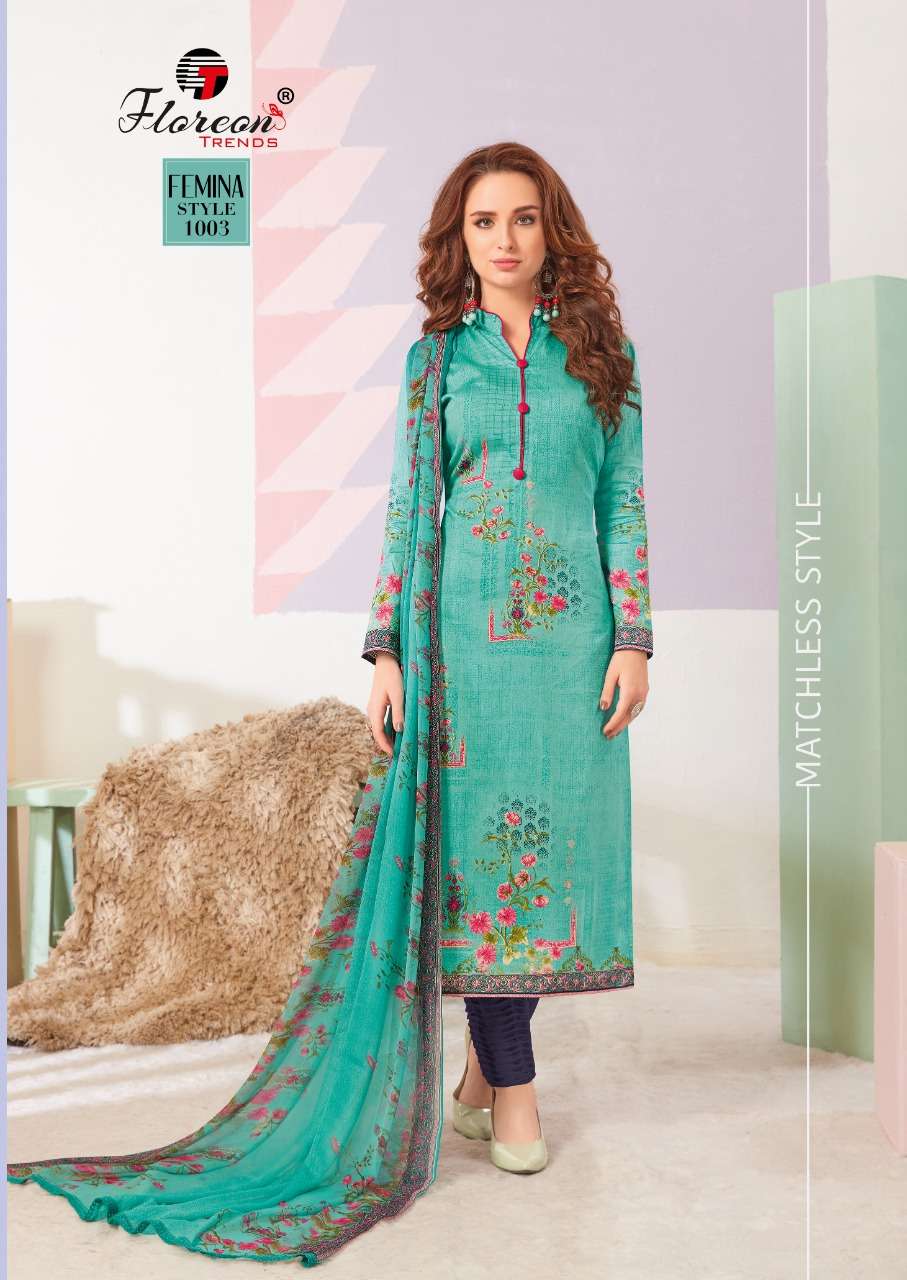 FEMINA BY FLOREON 1001 TO 1010 SERIES SUITS STYLISH BEAUTIFUL COLOURFUL PRINTED & EMBROIDERED PARTY WEAR & OCCASIONAL WEAR PURE JAM SATIN COTTON PRINTED DRESSES AT WHOLESALE PRICE