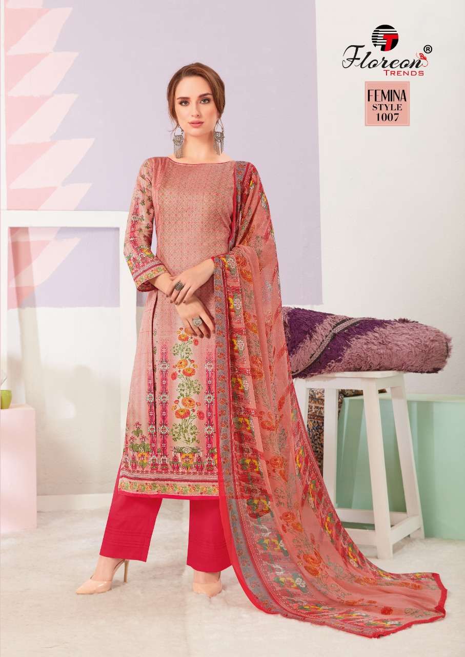 FEMINA BY FLOREON 1001 TO 1010 SERIES SUITS STYLISH BEAUTIFUL COLOURFUL PRINTED & EMBROIDERED PARTY WEAR & OCCASIONAL WEAR PURE JAM SATIN COTTON PRINTED DRESSES AT WHOLESALE PRICE